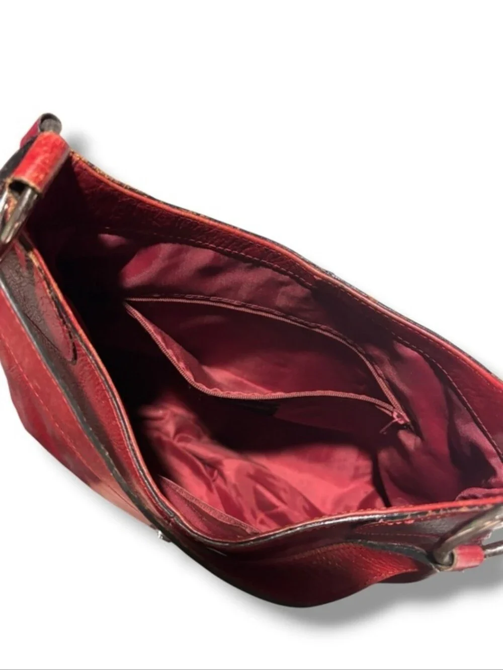 WILSONS LEATHER Red Hobo Shoulder Bag Expandable Bottom Snap Closure VINTAGE